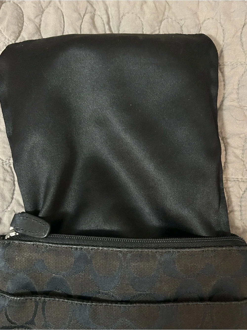 Coach Signature Black Jacquard File Crossbody Bag Leather Trim